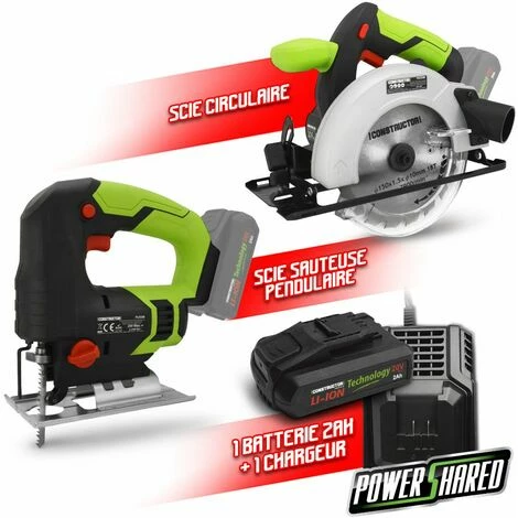 Kit 2 Machines Sans Fil 20V (scie Sauteuse Et Scie Circulaire) + 1 Batterie 2Ah - Constructor 1 Kit 2 Machines Sans Fil 20V (scie Sauteuse Et Scie Circulaire) + 1 Batterie 2Ah - Constructor