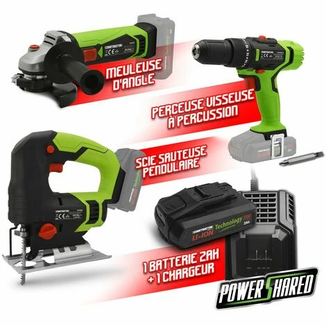 Kit 3 Machines Sans Fil 20V(scie Sauteuse + Meuleuse + Visseuse) +1 Batterie 2Ah+ Chargeur - Constructor 1 Kit 3 Machines Sans Fil 20V(scie Sauteuse + Meuleuse + Visseuse) +1 Batterie 2Ah+ Chargeur - Constructor
