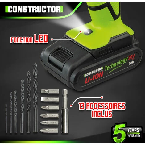 Perceuse Visseuse 20V Lithium-2 Batteries - Chargeur Rapide - Constructor 4 Perceuse Visseuse 20V Lithium-2 Batteries - Chargeur Rapide - Constructor - Image 4