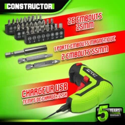 Tournevis Rechargeable 4V Lithium + Accessoires - 4Nm - Coffret De Rangement - Constructor -Homelite Soldes Boutique 36473344 3