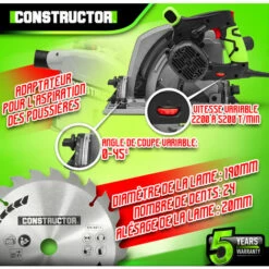 Scie Circulaire Plongeante 1400W Avec Rail De Guidage - Lame 190mm 24 Dents - Constructor 7 Scie Circulaire Plongeante 1400W Avec Rail De Guidage - Lame 190mm 24 Dents - Constructor -Homelite Soldes Boutique 36619900 3