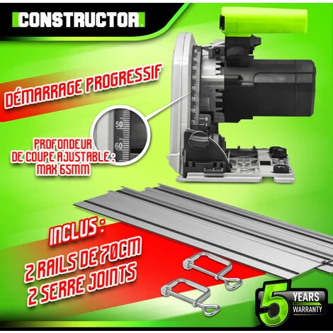 Scie Circulaire Plongeante 1400W Avec Rail De Guidage - Lame 190mm 24 Dents - Constructor 4 Scie Circulaire Plongeante 1400W Avec Rail De Guidage - Lame 190mm 24 Dents - Constructor - Image 4