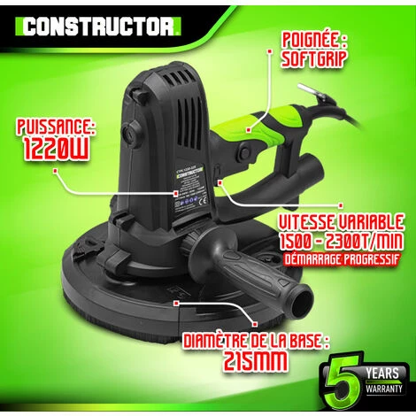 Ponceuse Plâtre 1220W - 225mm Avec Sac Récupérateur Et 8 Abrasifs - Constructor 2 Ponceuse Plâtre 1220W - 225mm Avec Sac Récupérateur Et 8 Abrasifs - Constructor - Image 2