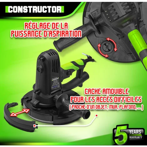 Ponceuse Plâtre 1220W - 225mm Avec Sac Récupérateur Et 8 Abrasifs - Constructor 3 Ponceuse Plâtre 1220W - 225mm Avec Sac Récupérateur Et 8 Abrasifs - Constructor - Image 3