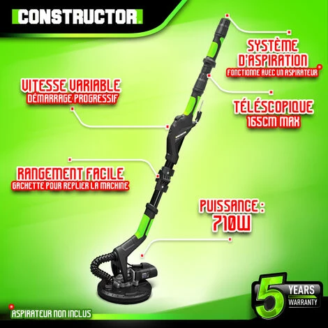 Ponceuse Murs Et Plafonds 710W - 225mm Avec Vitesse Variable Et 6 Abrasifs - Constructor 2 Ponceuse Murs Et Plafonds 710W - 225mm Avec Vitesse Variable Et 6 Abrasifs - Constructor - Image 2