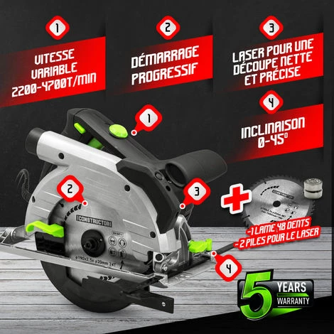 Scie Circulaire 1350W - 190mm - Constructor 2 Scie Circulaire 1350W - 190mm - Constructor - Image 2