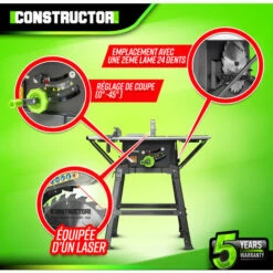 Table Scie Circulaire 2000W - 254mm - Livrée Avec 2 Lames (24 Et 40 Dents) - Constructor -Homelite Soldes Boutique 55886189 3