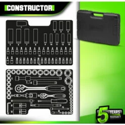 Coffre à Douilles 94 Pcs Chrome Vanadium - Constructor 6 Coffre à Douilles 94 Pcs Chrome Vanadium - Constructor -Homelite Soldes Boutique 61200703 3