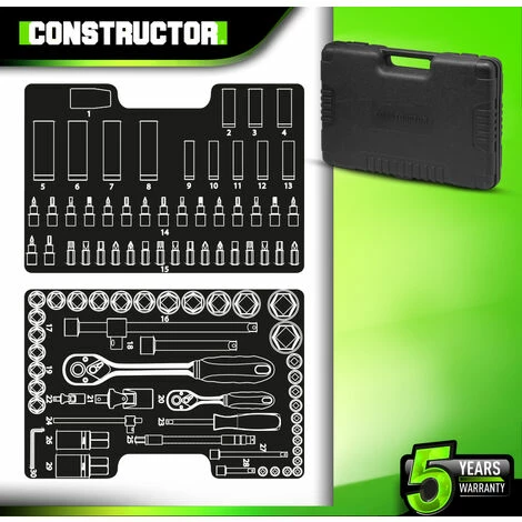 Coffre à Douilles 94 Pcs Chrome Vanadium - Constructor 3 Coffre à Douilles 94 Pcs Chrome Vanadium - Constructor - Image 3