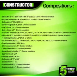 Coffre à Douilles 94 Pcs Chrome Vanadium - Constructor 7 Coffre à Douilles 94 Pcs Chrome Vanadium - Constructor -Homelite Soldes Boutique 61200703 4