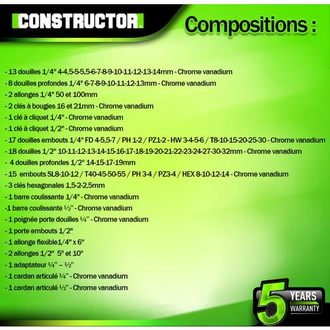 Coffre à Douilles 94 Pcs Chrome Vanadium - Constructor 4 Coffre à Douilles 94 Pcs Chrome Vanadium - Constructor - Image 4