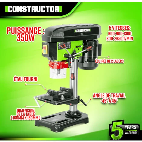Perceuse à Colonne 350W Avec étau Et Laser - 13mm - 5 Vitesses - Constructor 2 Perceuse à Colonne 350W Avec étau Et Laser - 13mm - 5 Vitesses - Constructor - Image 2