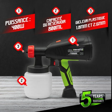 Pistolet Peinture Basse Pression 400W - 800ml - Constructor 2 Pistolet Peinture Basse Pression 400W - 800ml - Constructor - Image 2